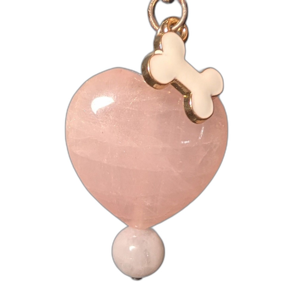 Natural Rose Quartz Pet Charm for Collar or Keychain Crystal Healing for Dog